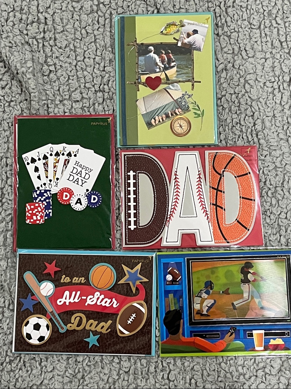 Lot of 5 Papyrus Father's Day Cards - Poker - Sports - Fishing